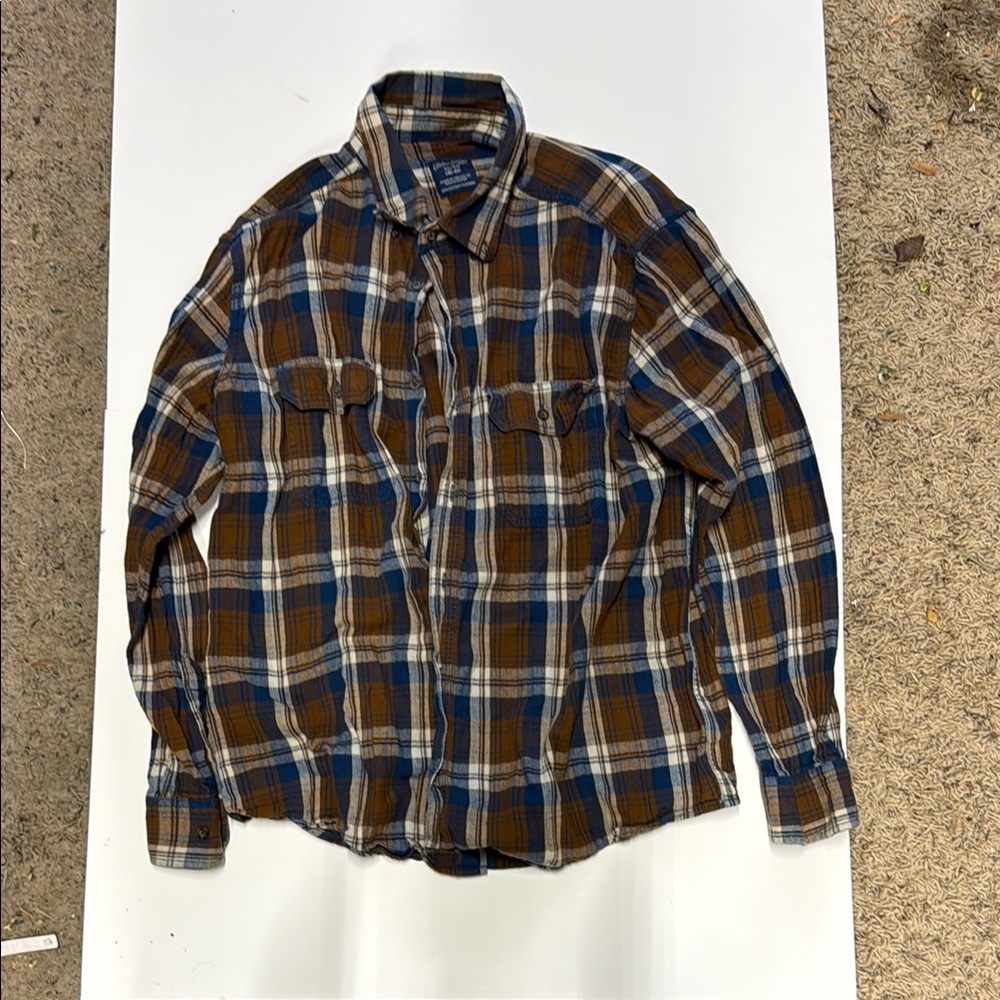 Faded Glory Brown and Blue Casual Button Down Shirt